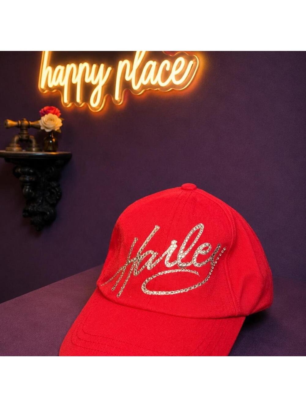 Harley davidson rhinestone script red baseball cap